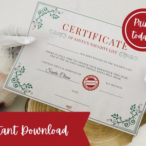 Official Naughty List Certificate Printable | Santa is Watching | Approved & Checked Twice | Christmas Elf Behaviour Note | DIGITAL DOWNLOAD