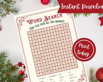 Christmas Word Search Puzzle | Kids Printable Game (Digital Download)