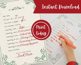 Printable Letter To Santa | Christmas Wish List Template (Digital Download)