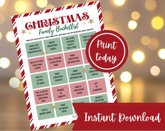 Christmas Family Bucket List | Holiday Activity Advent For December (Digital Download)