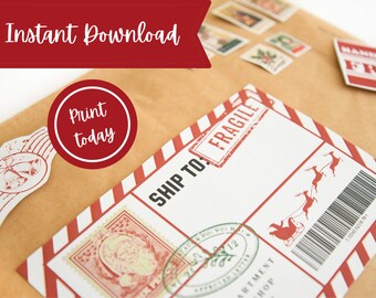 Printable Christmas Elf Postage Labels | Santa's Shipping Mail Box Tags  (Digital Download)