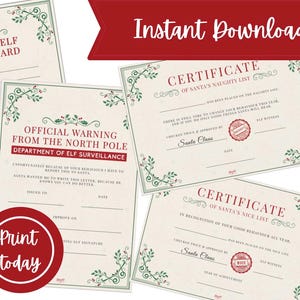 Nice and Naughty Certificates Elf | Warning Letter and Report Card Multi Pack | Christmas Elf Activities Bundle for kids | DIGITAL DOWNLOAD