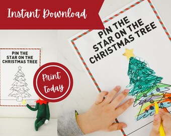 Pin the Star on Christmas Tree Elf Game | Kids Coloring Activity (Digital Download)
