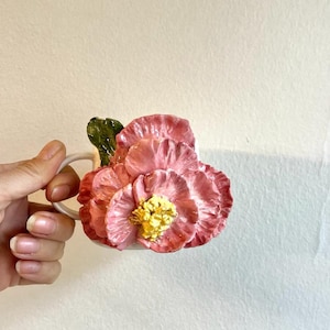 Flower and Hand painted Ceramic Mug, Aesthetic Coffee Mug, Creative Wide Mug, Gift for Her / Him image 2