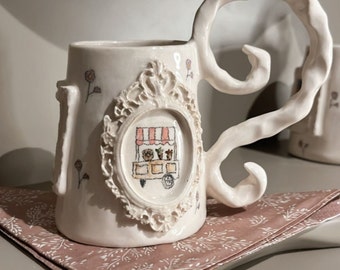 Frame Handmade and Hand painted Ceramic Mug, Aesthetic Coffee Mug, Creative Wide Mug, Special Gift for Her / Him