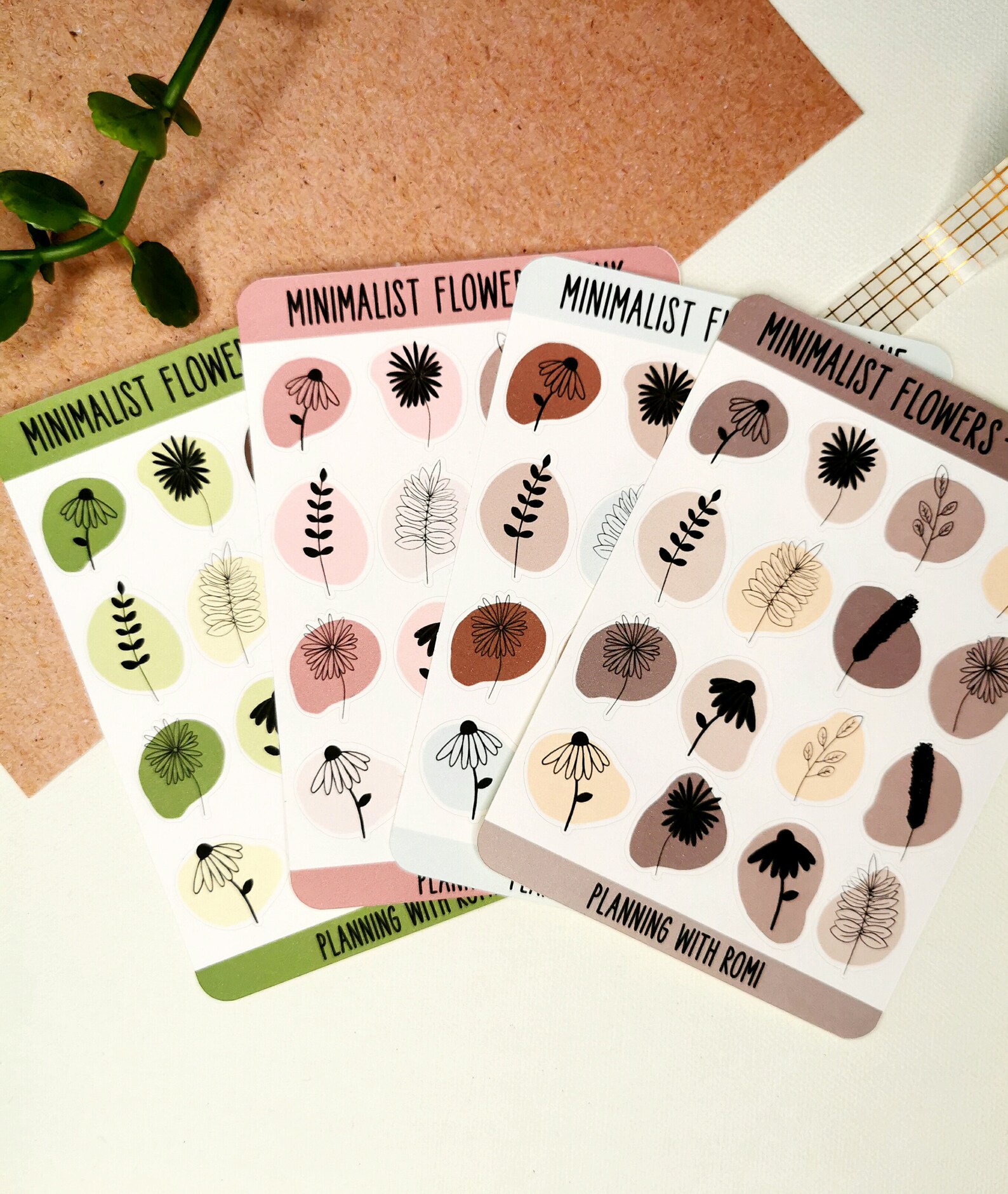 minimalist flowers green bullet journal stickers daily etsy