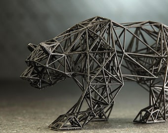 Bear Sculpture – Black Wireframe Decor Gift for Nature Lovers