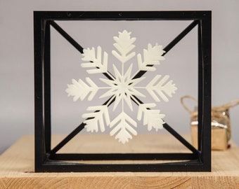Floating Snowflake Cube | Suspended Winter Flake Sculpture | Minimalist Holiday Table Decor |  Frosty X-Mas Accent Piece