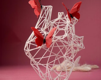 Butterfly Sculpture - White Heart Red Butterflies - Butterfly Decorations for Home - Love Butterflies