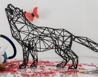 Sleek Geometric Wolf Figurine | Wild Canine Art for Office or Living Room | Minimalist Black or White Decor | Elegant Wildlife Lover Gift