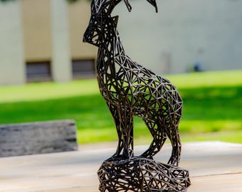 Geometric Ibex Sculpture | Black Alpine Wireframe Decor from Tyrol | Mountain Lover and Capricorn Gift