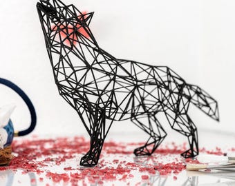 Geometric Wolf Figurine | Wild Canine Art for Office or Living Room | Minimalist Black or White Decor | Elegant Wildlife Lover Gift