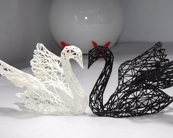 Geometric Swan Couple – Modern Black & White Resin Sculpture, Minimalist Romantic Decor