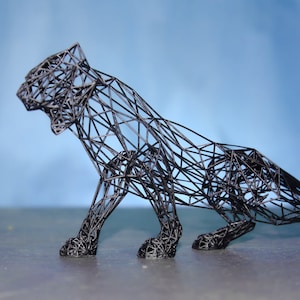 Modern Jaguar Wire Sculpture | Elegant Panther Figurine | Art Deco Table Accent for Home Office