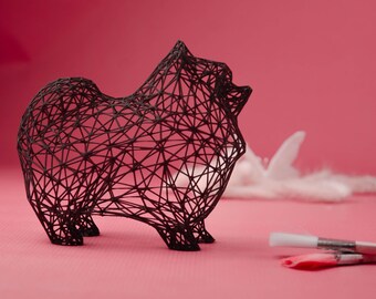 Pomeranian Sculpture – Black Wireframe Gift for Dog Lovers