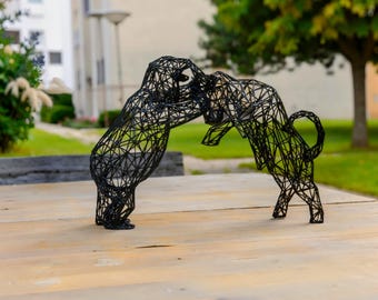 Bull and Bear Statue | Black Wireframe Stock Market Sculpture | Investor, Trader and Office Gift Made in Austria