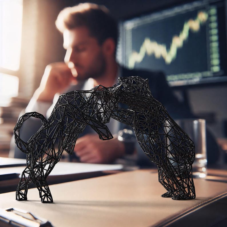 Bull and Bear Statue | Black Wireframe Stock Market Sculpture | Investor, Trader and Office Gift Made in Austria imagem 3