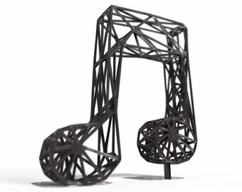 Minimalist Musical Note Tabletop Art | Slanted Eighth Note in Black and White Grid Design  | Shelf Accent with Grid Design