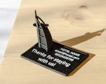3D Hotel Miniature with Custom Text | Personalized Guest Gift or Business Card Alternative | 4x6 cm Custom Sculpture