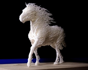 Root-Grown Mustang Sculpture – Galloping Horse Art in Black or White – Modern Home Decor from Austria