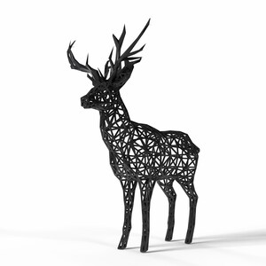 Scultura Cervo Wireframe Maestoso – Cervo Geometrico 3D in Resina, Bianco/Nero