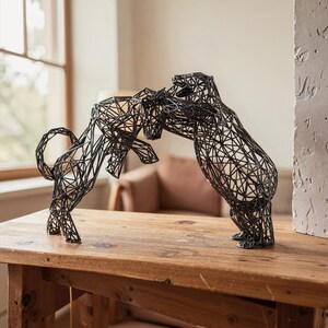 Bull and Bear Statue | Black Wireframe Stock Market Sculpture | Investor, Trader and Office Gift Made in Austria imagem 2