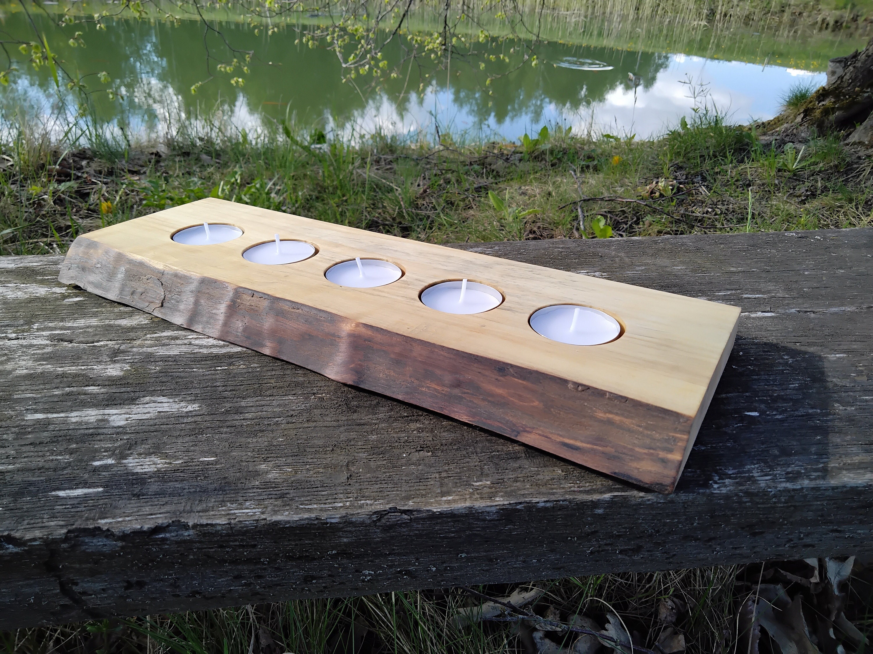 Beautiful rustic tea light holder from natural wood Etsy