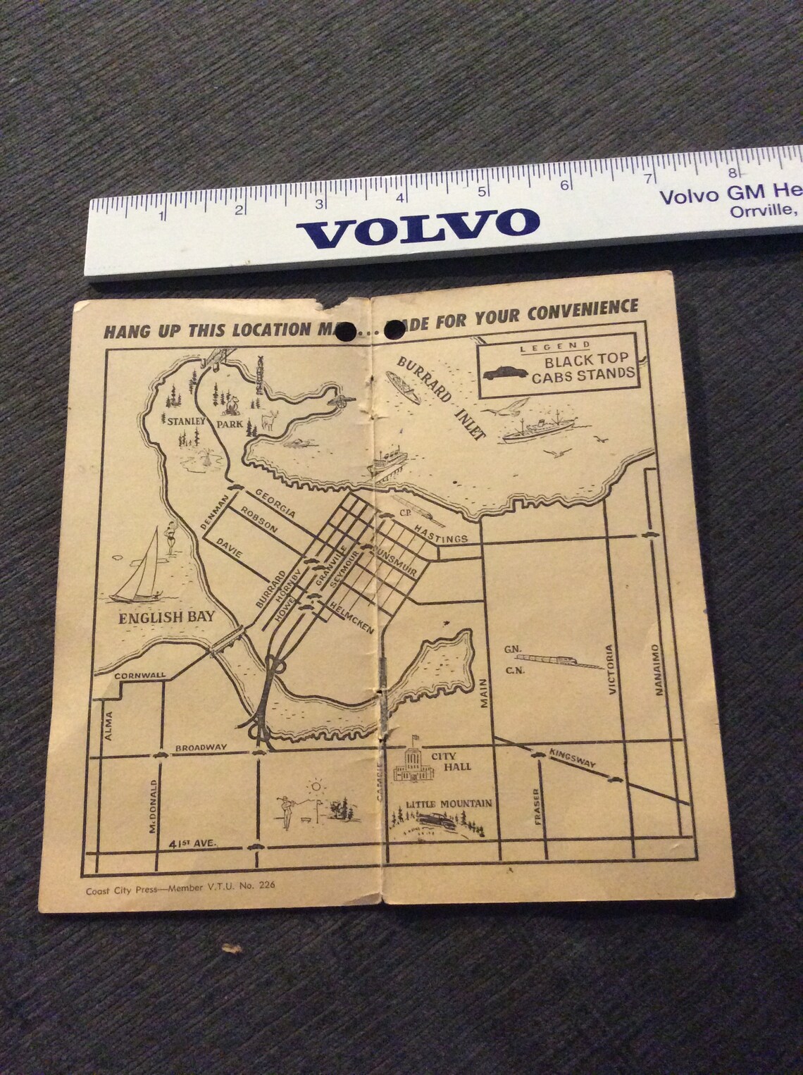Vintage Black Top Cabs Map Vancouver B C 1940s Etsy Vintage black top cabs map vancouver b c 1940s etsy