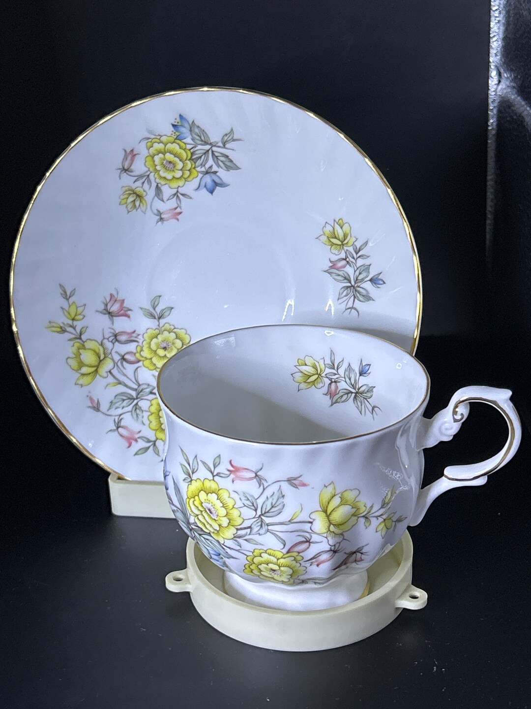 Queens Fine Bone China Cup and Saucer yellow Flowers Rosina Etsy