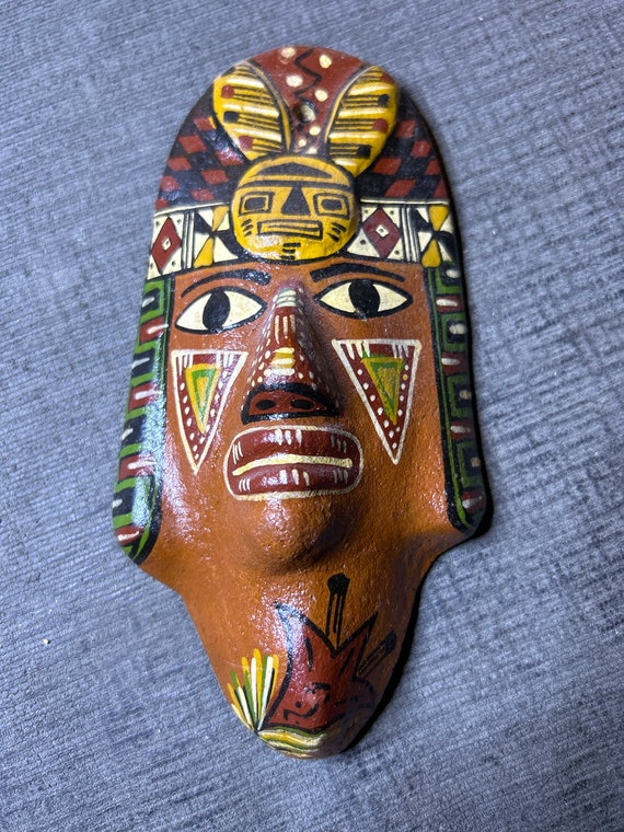 Vintage Inca-Aztec Hand Carved Wood Mask 4x7 inche