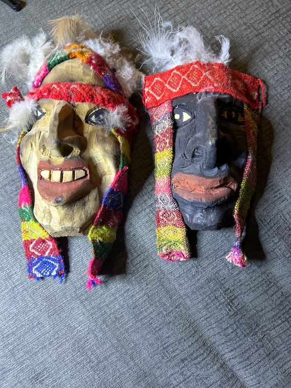 2 Antique Tribal Masks Hand Carved Wood