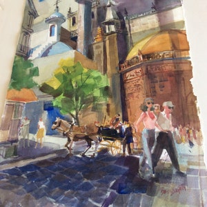 Bob Doughty 1924-2011 Artista de California Acuarela original “Códoba Plaza” 15x22