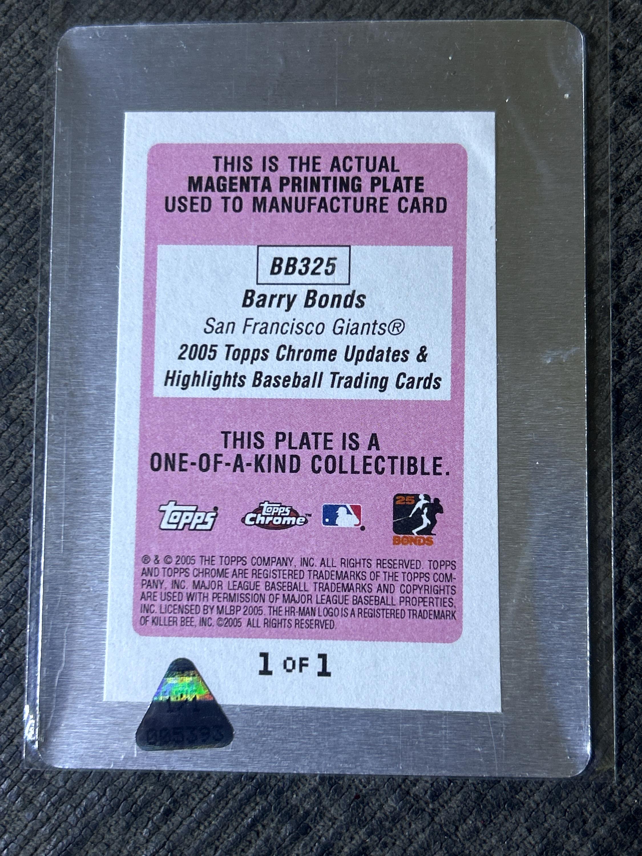 Barry Bonds (1 of 1 )TOPPS Printing Plate (magenta Plate) - Etsy