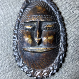 African Carved Stone Mask Brown 3x5 inches