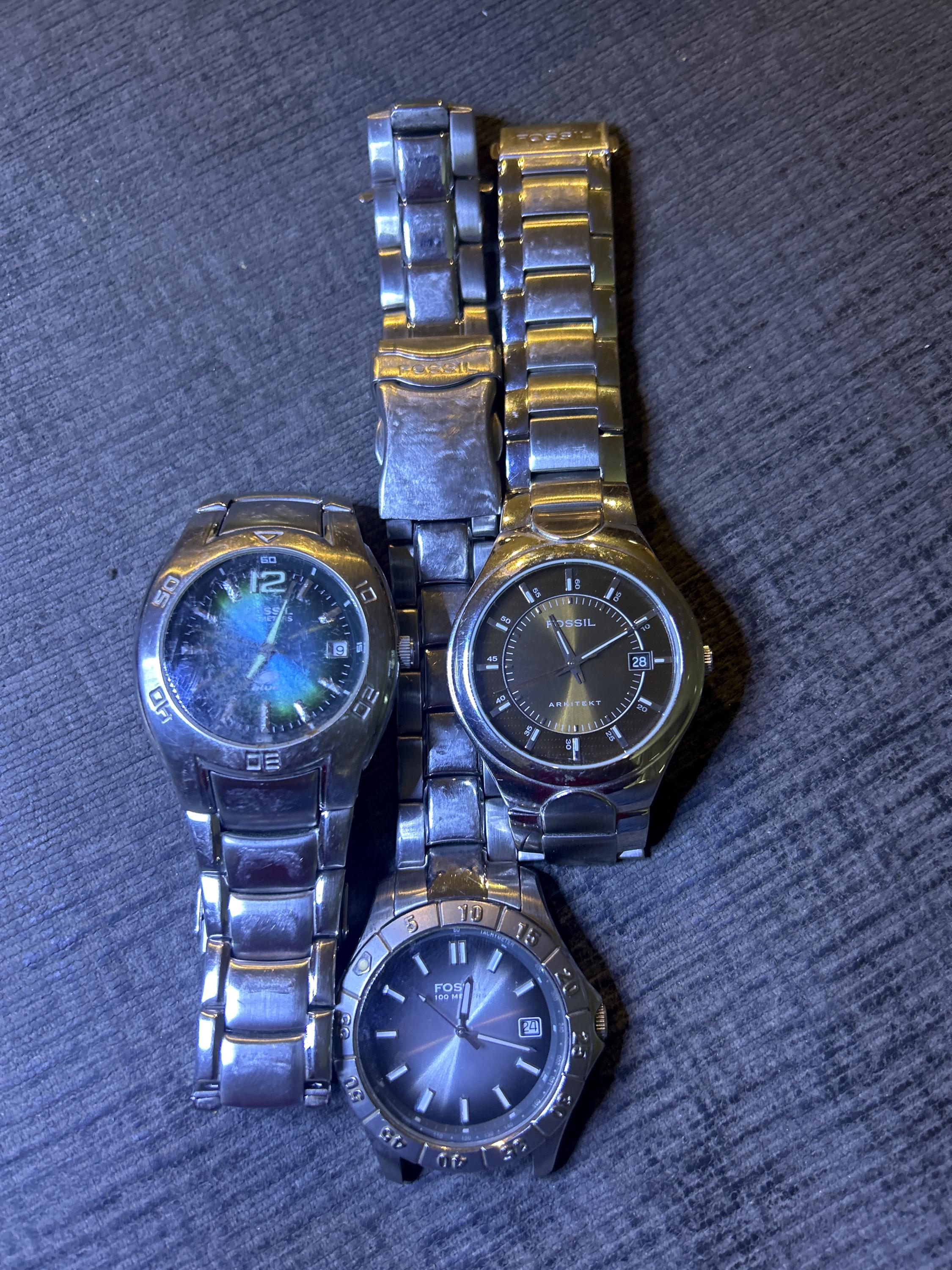 3 Fossil Watches (2 Blue-1 Arkitekt) Need Batteries - Etsy display picture 2