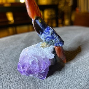 Cockatoo (Semi Precious Stones) Amethyst Cluster Base 3.5 inches tall