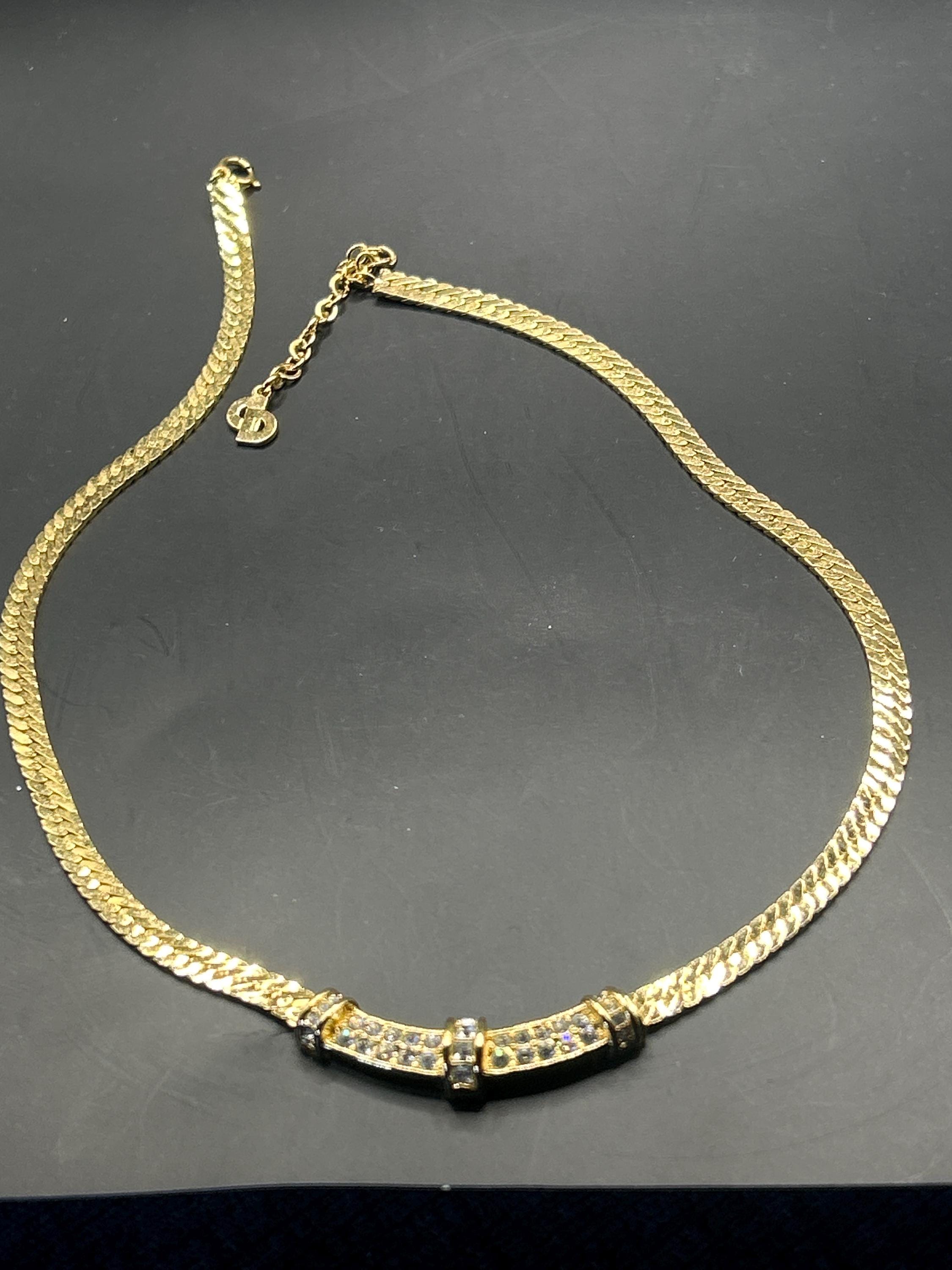 Christian Dior 15’ Gold Necklace (Rhinestones)
