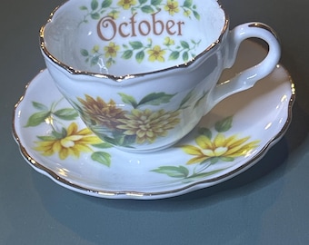 E & R Goldene Krone Teetasse mit Untertasse (Oktober) Miniatur