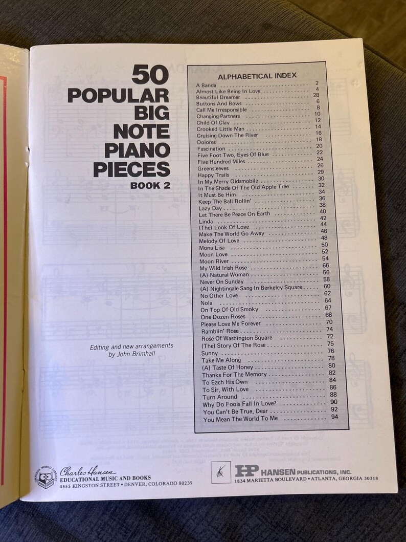 Piano Sheet Music “50 Popular Big Note Piano Pieces” Softcover - Etsy ...