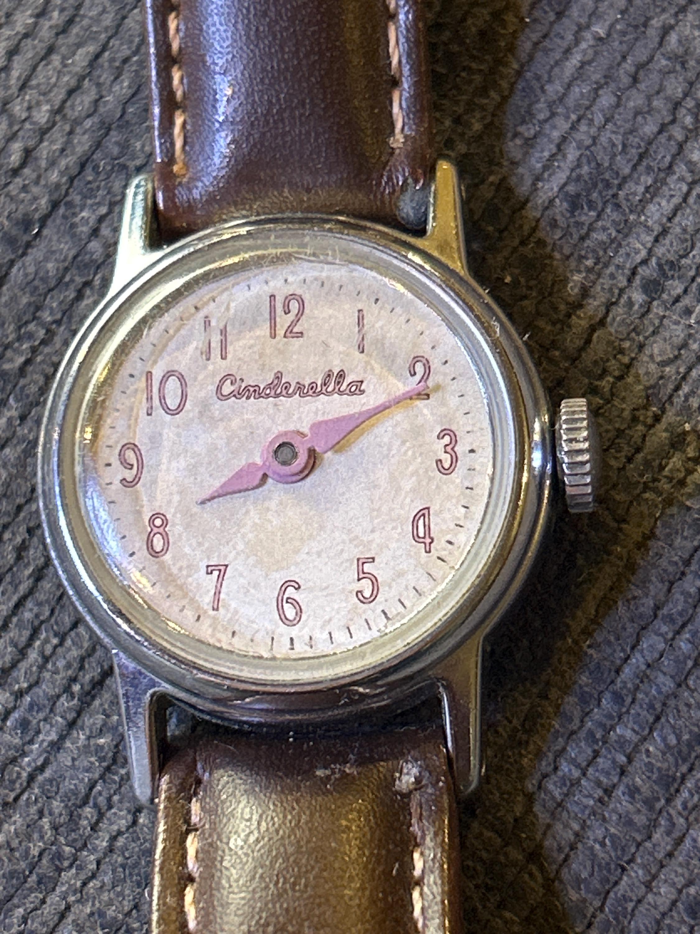 Vintage Disney Cinderella Watch with Tan Strap 1970s Cinderella Winding Wristwatch, Runs Well, Swiss Made  main image 3
