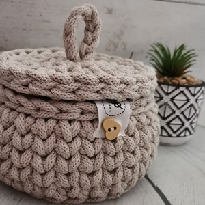 Jewellery box with lid/handmade crochet, knitted / cotton cord basket/ storage basket/ necklace, earrings basket/unique gift/knitted basket