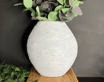 H23cm Grey Faux Concrete Vase, Stone Textured Vase