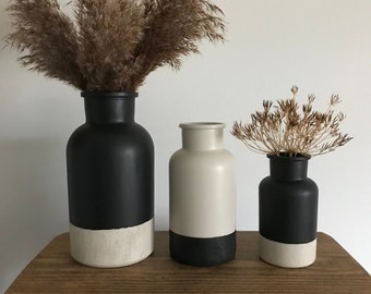 Matt Black & Beige Vase/ Hand Painted Vase/ Apothecary/ Home Decor/ Coffee Table Decor