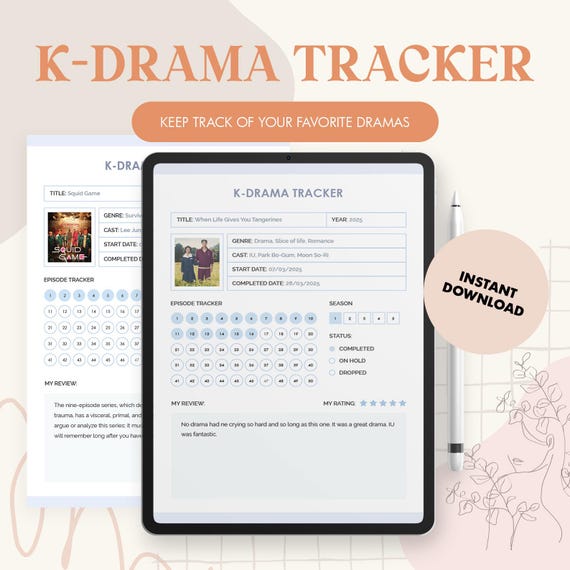 K-Drama Digital Tracker, Printable Planner, Instant Download, Korean Dramas, Squid Game