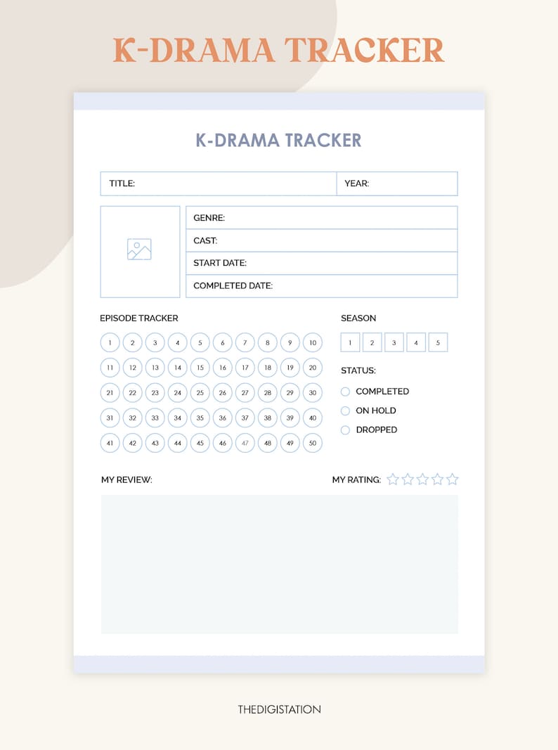 Kdrama Digital Tracker, Printable Planner, Instant Download, Korean