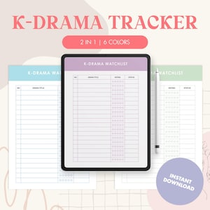 K-Drama Tracker | K-Drama Watchlist Tracker | K-Drama Re-Watchlist | K-Drama Digital Template | K-Drama Digital Tracker | K-Drama Printable