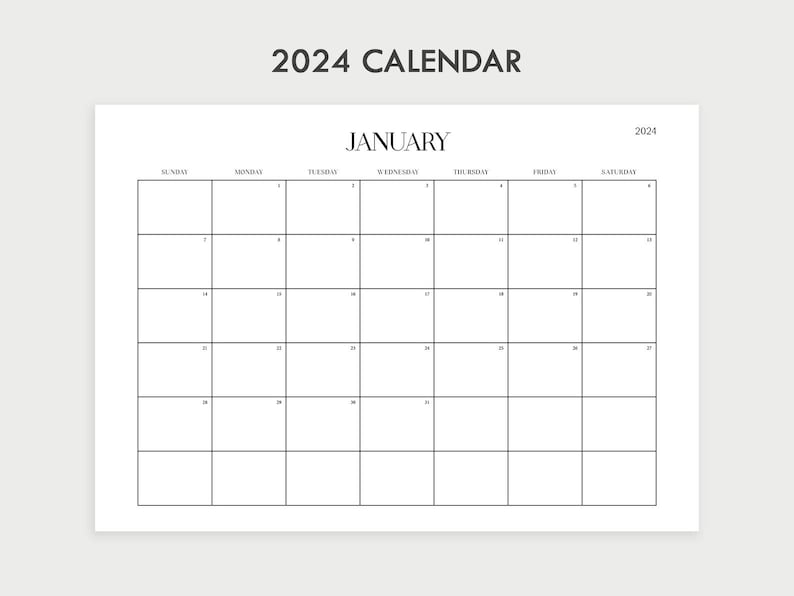 2024 Printable Calendar Landscape, Minimalist Monthly Calendar 2024