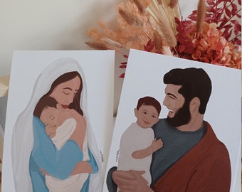 5 x 7” Holy Family Prints. Baby Jesus, Child Jesus, Mother Mary, St Joseph, individual prints/set of 2/set of 4