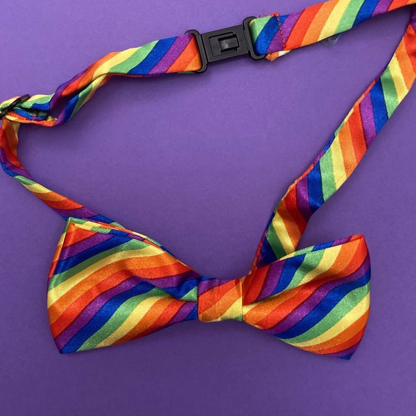 Gay Rainbow Satin Bow Tie, LGBTQ Bow Tie, Gay pride accessory