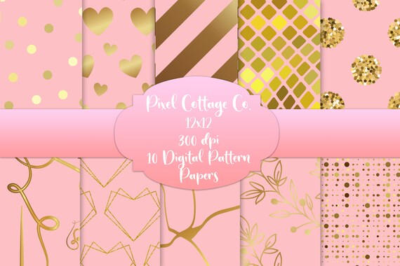 Pink and Gold Patterns Digital Papers | Etsy